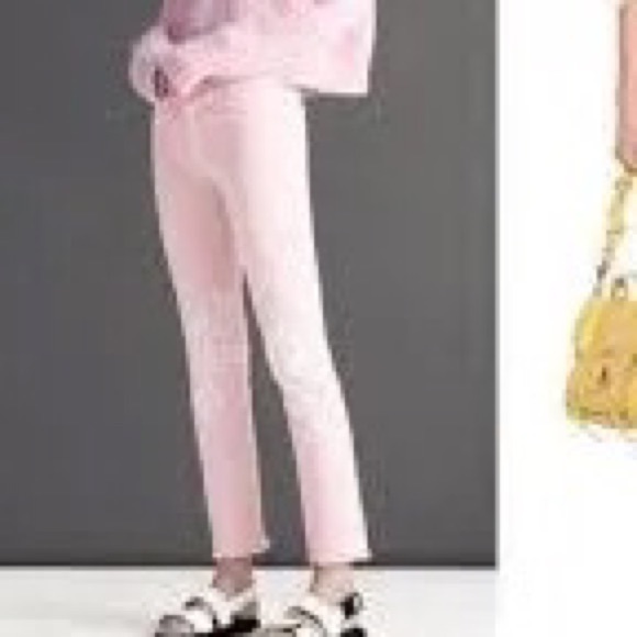 J Brand Christopher Kane Pink Lace Embellished Frayed Hem Jeans Straight Leg 30 - Picture 2 of 11